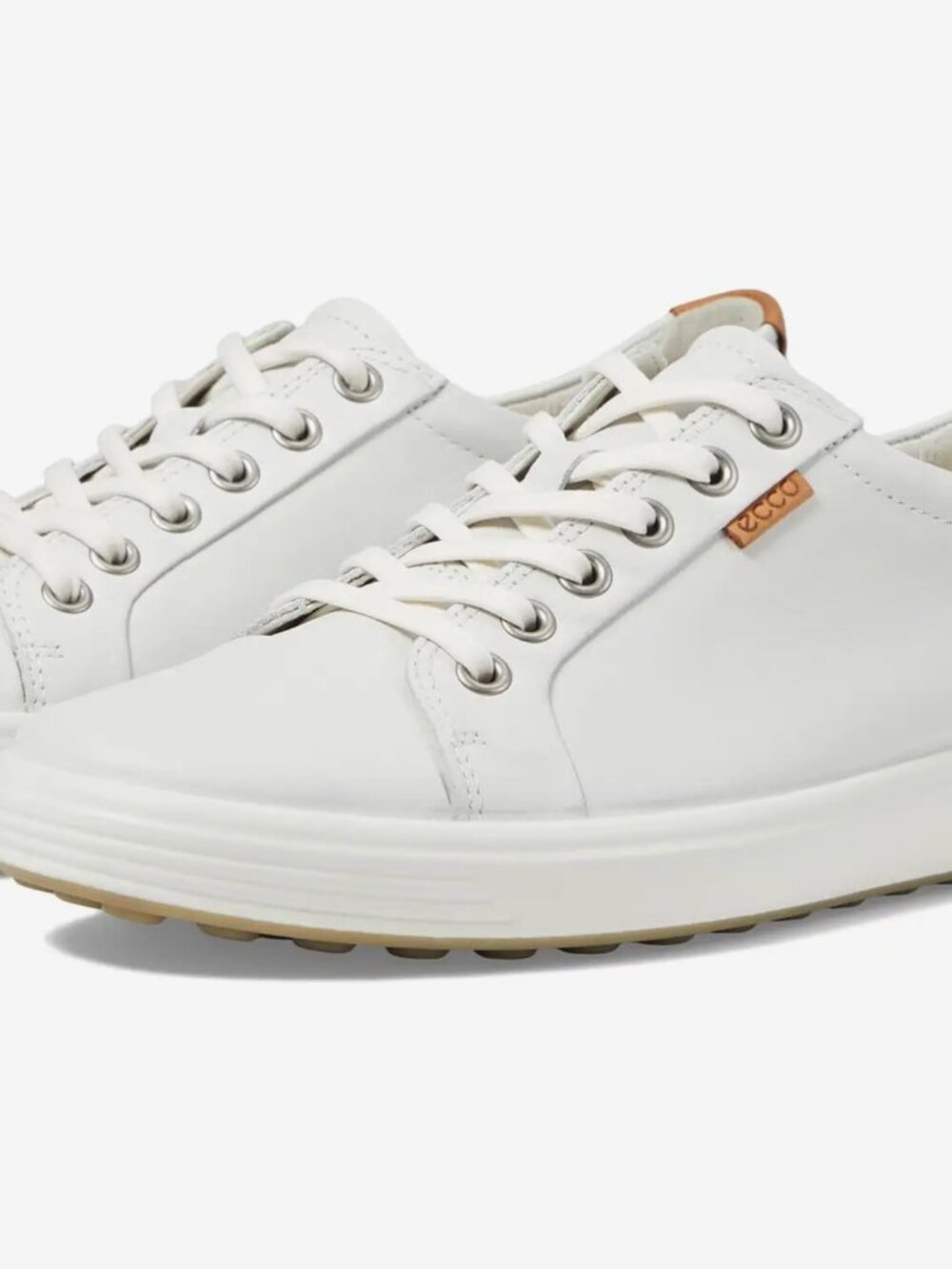Ecco White Leather Low-Top Sneakers with Tan Accent